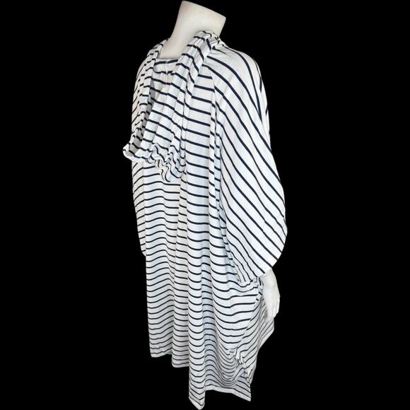 AMBERNOON II UV Hooded Striped Tunic Cover-Up White Navy 1X NWT Cotton Blend - Picture 9 of 16